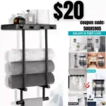 Wall Mounted Towel Rack with Metal Shelf & 4 Hooks, Stainless Steel Towel Holder for Small Bathroom, Bath Towels Storage Rolled Towels Shelf Organizer