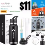 Water Bottle With Straw,32 oz Vacuum Insulated Stainless Steel Sports Water Flask with 2 Lids & 2 Straws