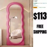 Wavy Floor Mirror, 63 x 24 Full Length Mirror with Stand, Flannel, Irregular Wavy Mirror, Wave Pattern, Wavy Standing Mirror