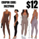 Women Square Neck Sleeveless Tank Tops Bodycon Stretch Jumpsuit Playsuit Full Length Workout Outfits