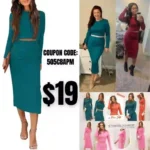 Womens 2024 Fall 2 Piece Outfits Track Suits Long Sleeve Crop Tops Bodycon Midi Skirt Slit Dress Matching Sets