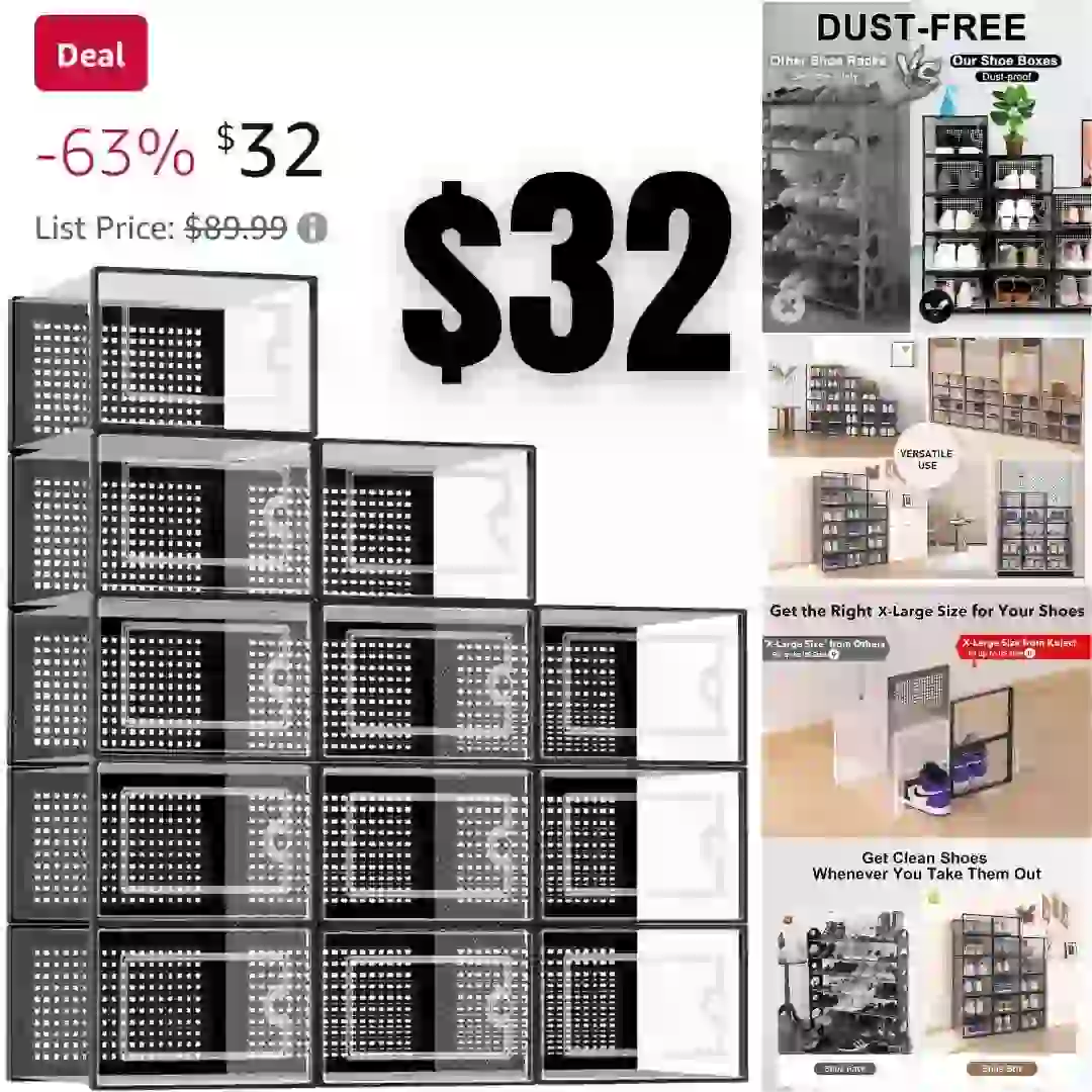 X-Large Shoe Storage Boxes Organizers for Closet 12 Pack