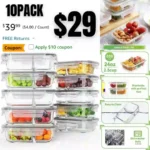 10 Pack Glass Meal Prep Containers 2 Compartment, Glass Food Storage Containers with Lids