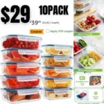 10 Pack Glass Meal Prep Containers, Glass Food Storage Containers with Lids, Airtight Glass Lunch Bento Boxes