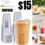 100PACK Crystal Clear Plastic Cups With Strawless