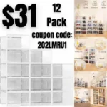 12 Pack Large Shoe Organizer Storage Boxes for Closet, Modular Space Saving