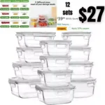 12 Sets Glass Food Storage Containers with Lids, Meal Prep Containers