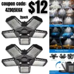 120W Deformable LED Garage Ceiling Lights with 5 Adjustable Panels,12000LM LED