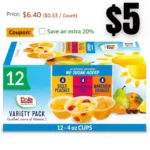 12pack Dole Fruit Bowls No Sugar Added Variety Pack Snacks, Peaches