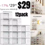 12pack X-Large Shoe Storage Box Fit Size 11, Clear Plastic Stackable Shoe Organizer for Closet