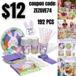 192PCS Easter Tableware Set Bunny Egg Shaped Party