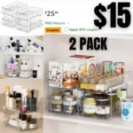 2 Pack 2 Tier Clear Organizer with Dividers Multi-purpose Under Sink Organizers