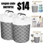 2-Pack 82L Waterproof Laundry Hamper, Collapsible Laundry Bag with Comfortable Handle