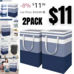 2-Pack Large Laundry Basket, Collapsible Laundry Hamper, Freestanding Waterproof Laundry Bag
