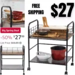 2-Tier Kitchen Storage Rolling Cart with Lockable Caster Wheels, Coffee Cart, Pantry Rack