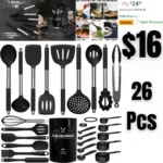 26Pcs Silicone Spatulas Set, Stainless Steel Handle, Black Kitchen Gadgets Tools Set for Nonstick Cookware