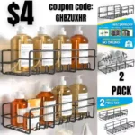 2PACK Large Capacity Rustproof Metal Shelves, Organizer for Shower Essentials, Black