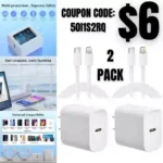 2PACK iPhone 14 13 12 11 Fast Charger