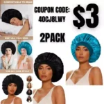 2Pcs Extra Large Silk Bonnet for Sleeping, 17inch Jumbo Satin Hair Bonnets for Women, Elastic Wide Band Silk Hair Wrap for Curly Hair