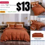 3 Pieces Button Closure Duvet Cover Set Queen, Burnt Orange Duvet Cover with Buttons
