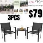 3 Pieces Patio Furniture Set Outdoor Conversation Textilene Fabric Chairs for Lawn