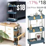 3-Tier Slim Mobile Shelving Unit on Wheels, Slide Out Rolling Bathroom Storage Organizer