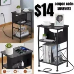 3 Tier end table Narrow Side Table with Charging Station, CouchTable with Hidden USB Ports