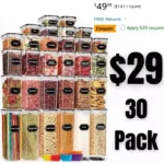 30 Pack Airtight Food Storage Containers for Kitchen Pantry Organization and Storage, BPA-Free
