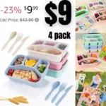 4 Pack Lunch Box Containers Meal Prep Container Reusable with 2 Sets of Cutlery