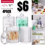 4 Pcs, 10 OZ Qtip Holder Dispenser for Cotton Ball, Cotton Swab