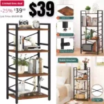 4 Tier Bookshelf – Small Book Shelf Industrial Bookcase, Narrow Book Case Book Storage Organizer