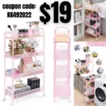 4-Tier Slim Rolling Cart with Wooden Tabletop, Easy Assemble Metal Utility Cart