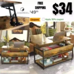 40 Lift Top Coffee Table, Modern Adjustable Multi-Functional Coffee Table with Hidden Storage Compartment