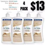 4PACK St. Ives Soothing Hand & Body Lotion for Women with Pump, Daily Moisturizer Oatmeal and Shea Butter for Dry Skin