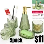 5pcs Green Glass Bathroom Accessory