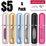 6pack Portable Perfume Travel Refillable Bottle, Travel Size Cologne Atomizer Dispenser