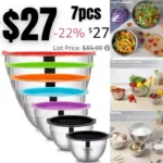 7 Piece Mixing Bowls with Lids for Kitchen, Stainless Steel Mixing Bowls Set Ideal for Baking, Prepping