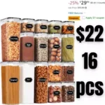 Airtight Food Storage Container Set, 16 Pcs BPA Free Plastic Dry Food Canisters for Kitchen Pantry Organization