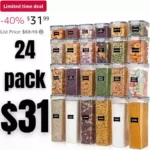 Airtight Food Storage Containers with Lids, 24 pcs Plastic Kitchen and Pantry Organization Canisters