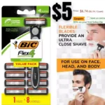 BIC Flex 4 Refillable Razors for Men, Long-Lasting 4 Blade Disposable Razors for Sensitive Skin