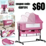 Baby Basinet Bedside Sleeper, Easy to Fold Portable Crib Side Bassinet