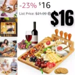 Bamboo Cheese Board Set, Charcuterie Platter and Serving Meat Board Including 4 Stainless Steel Knife and Serving Utensils