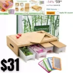 Bamboo Cutting Board with Containers, Sturdy Meal Prep Station for Kitchen, Includes 4 Graters, 4 Trays with Lids