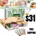 Bamboo Cutting Board with Containers, Sturdy Meal Prep Station for Kitchen, Includes 4 Graters