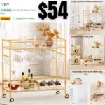 Bar Cart, Home Bar Serving Cart, Drink Cart, Microwave Cart, Mobile Kitchen Shelf with Wine Rack and Glass Holder