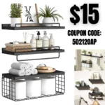 Bathroom Shelves, Floating Shelves Over Toilet Paper Holder, Wall Mounted Rustic Wood Storage Basket Shelves