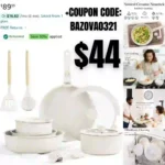 Bazova Ceramic Nonstick Cookware Set, Healthy,Non Toxic,17-Pieces Pots and Pans Set