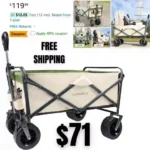 Beach Wagon with Big Wheels for Sand, Folding Wagon Beach Cart Sand Outdoor All-Terrain Foldable Wagon Garden Cart
