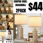 Bedroom Lamps for Nightstand Set of 2 – Cream Living Room Table Lamps with USB C+A, 3 Way Dimmable Touch Control Bedside Lamp for End Tables