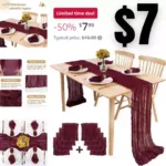 Burgundy Cheesecloth Table Runner with Napkins Boho Rustic Gauze 13FT Table Runner with Set of 8 Napkins